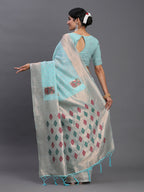 Shree Shyam Fashion Linen Cotton Sky Blue Saree - Distacart