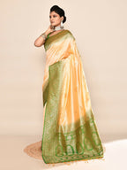 Joban Fashion Light Yellow & Parrot Green Plain With Weaving Border Banarasi Silk Sarees
