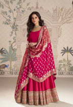 Anaita Red Vichitra Silk Anarkali Suit with Embroidery Sequins Work - Distacart