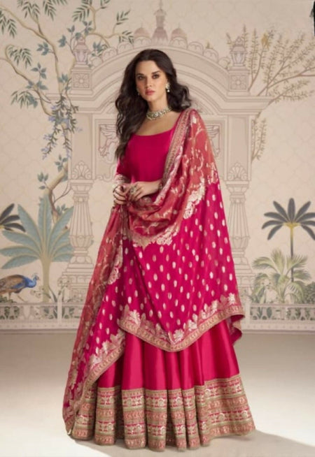 Anaita Red Vichitra Silk Anarkali Suit with Embroidery Sequins Work