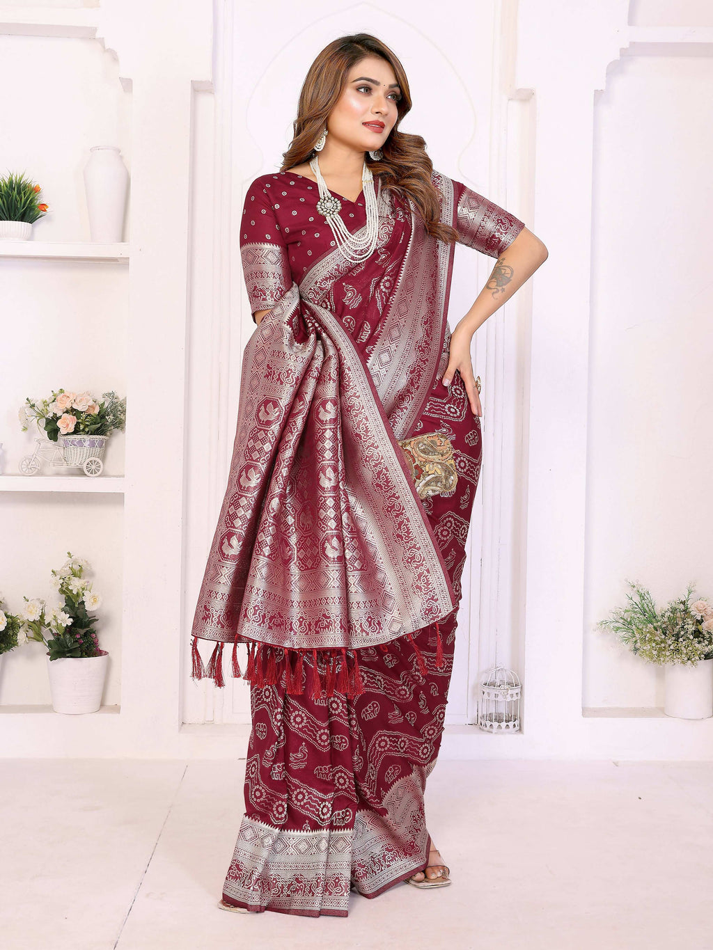 Aastha Fashion Maroon Georgette Silk Leheriya With Elegant Zari Weaving Saree - Distacart