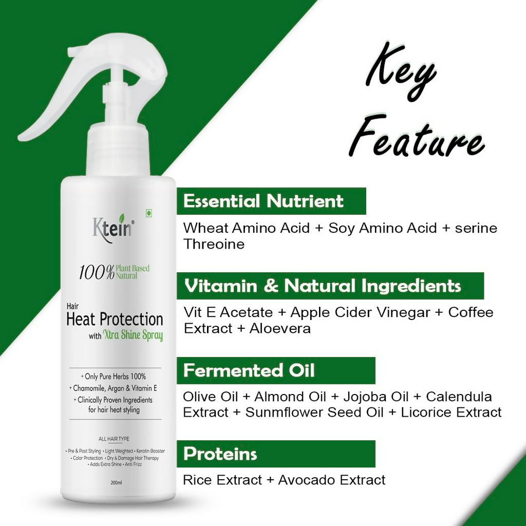 ktein 100% Plant Based Natural Hair Heat Protection with Xtra Shine Spray Hair Spray