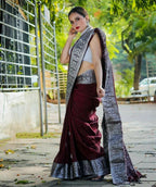 DEIANA'S Beautiful Designer Golden zari Soft Lichi Silk Saree - Wine