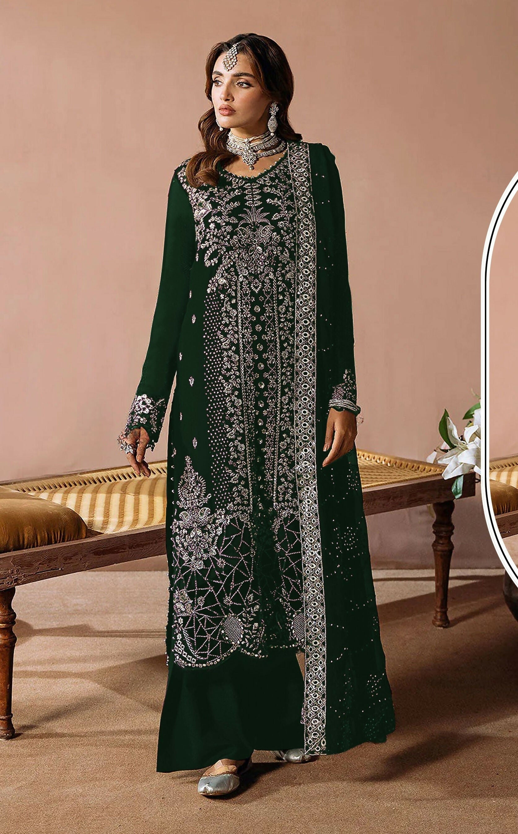 Anaita Green Velvet Suit with Embroidery Sequence Work - Distacart