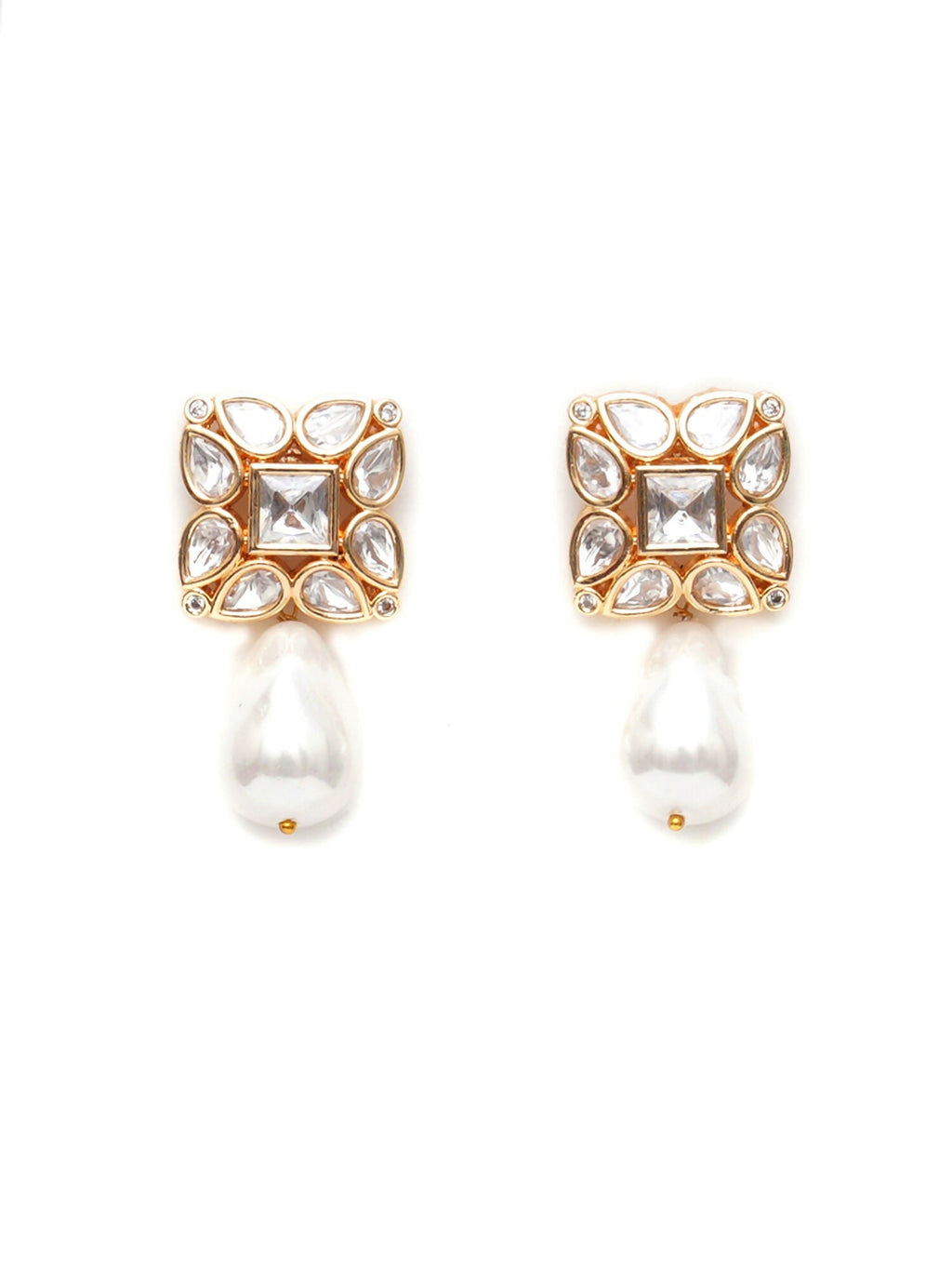 Kundan Studs with Pearl Drop (Gold) - Ruby Raang - Distacart