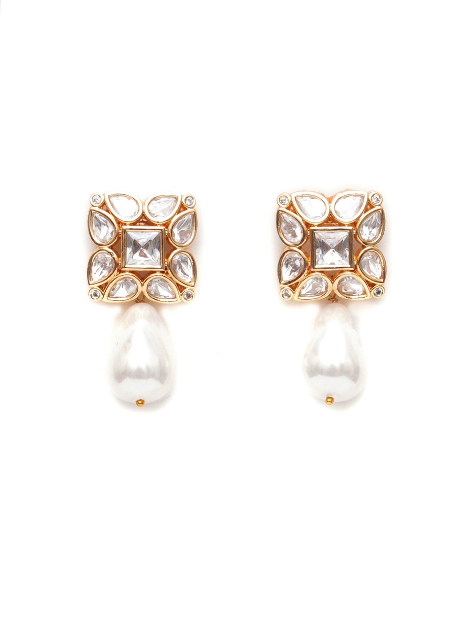 Kundan Studs with Pearl Drop (Gold) - Ruby Raang - Distacart
