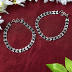 Mominos Fashion Kamal Johar Oxidised Silver Butterfly Anklets