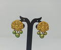 Terracotta Lakshmi Devi Studs With Dangles-Golden Green