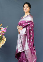 Jyoti Fashion Women's Wine Soft Banarasi Silk Zari Woven Saree with Blouse