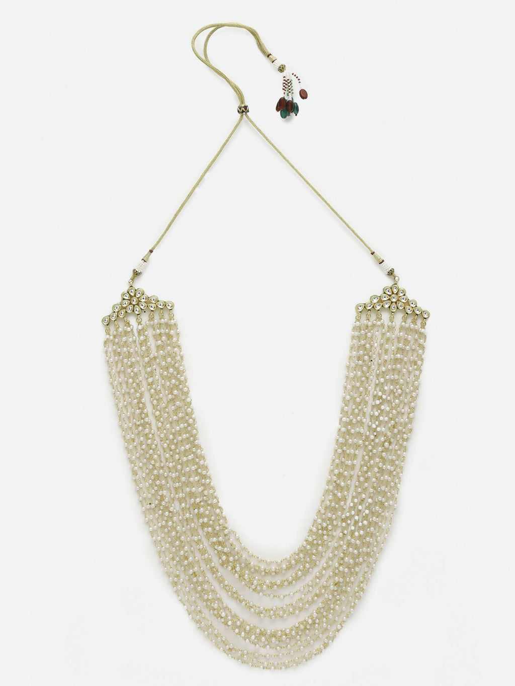Gold-Toned White Gold-Plated Pearls Layered Handcrafted Necklace - Ruby Raang - Distacart