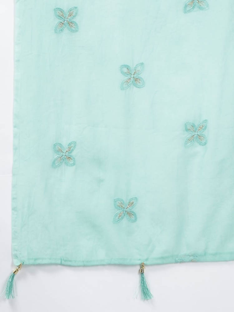 Yufta Women Green Bandhani Yoke Design Pure Cotton Kurta with Palazzo and Dupatta