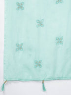 Yufta Women Green Bandhani Yoke Design Pure Cotton Kurta with Palazzo and Dupatta