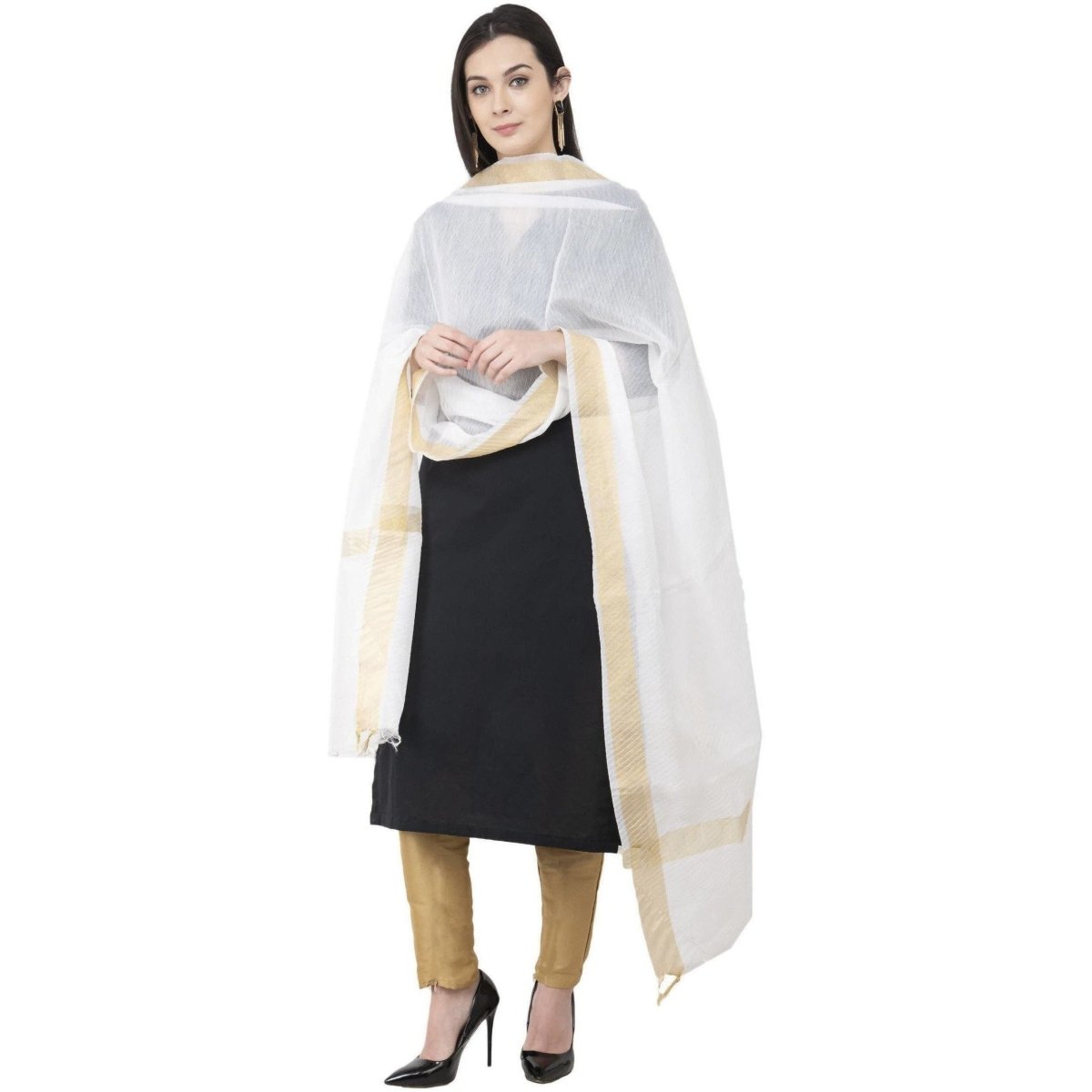 A R SILK Chanderi Crush Crush Design White Color Dupatta or Chunni