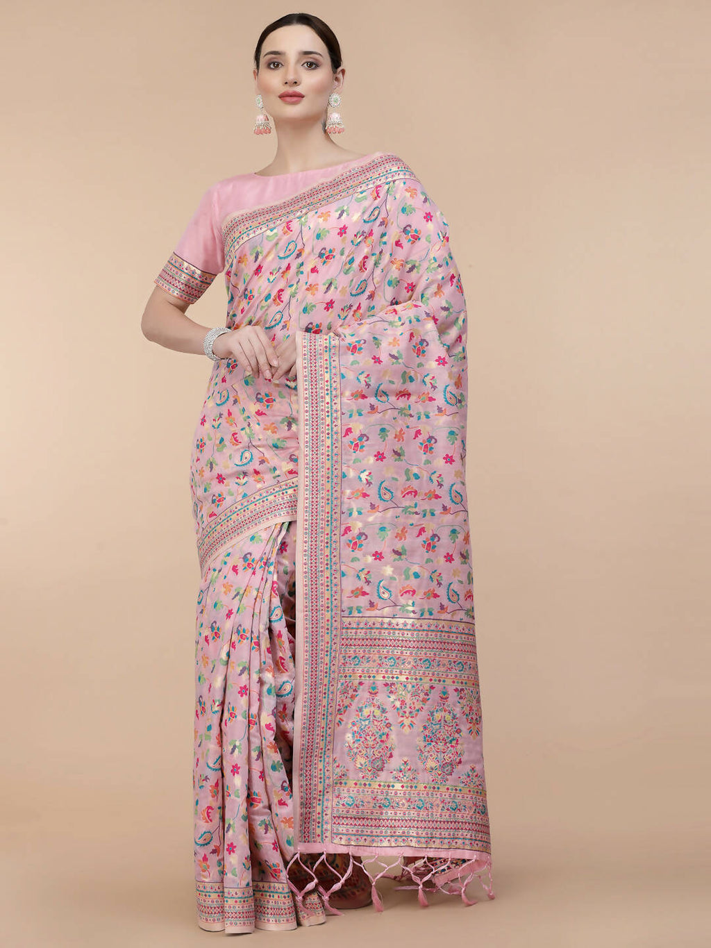 Light Pink Silk Blend Woven Design Saree With Unstitched Blouse Piece - Aloki