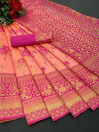DEIANA'S Beautiful Designer Golden zari Soft Lichi Silk Saree - Peach