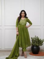The52 Women's Beautiful Cotton Fabric Embroidery Work Straight Kurta Pant and Dupatta Set - Distacart