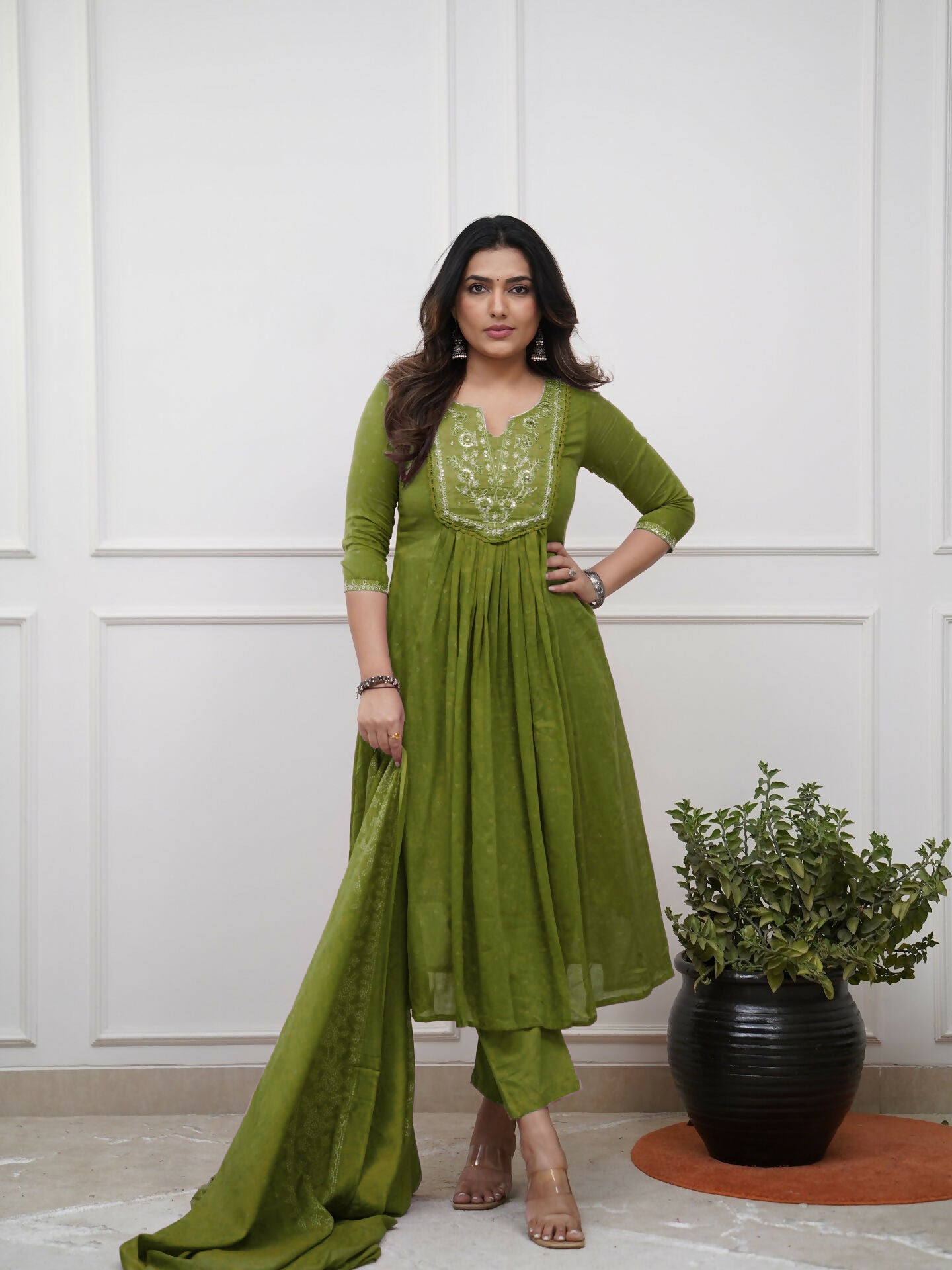 The52 Women's Beautiful Cotton Fabric Embroidery Work Straight Kurta Pant and Dupatta Set - Distacart