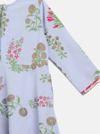 Ahalyaa Blue Crepe Printed Kids Kurta With Harem Pants For Girls