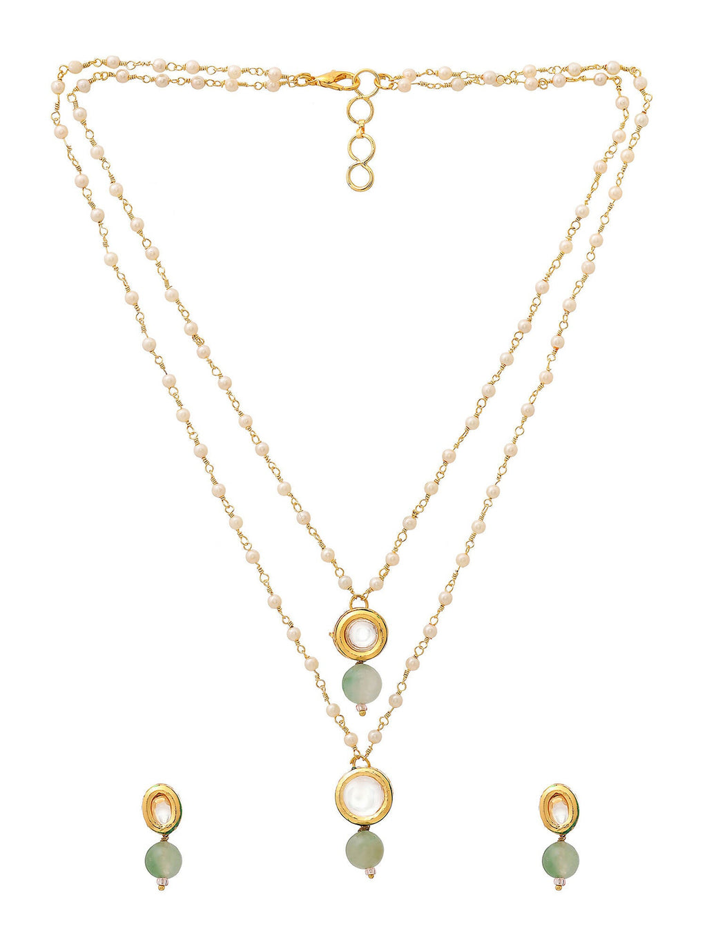 Ruby Raang Green Aventurine & Kundan Necklace with Studs