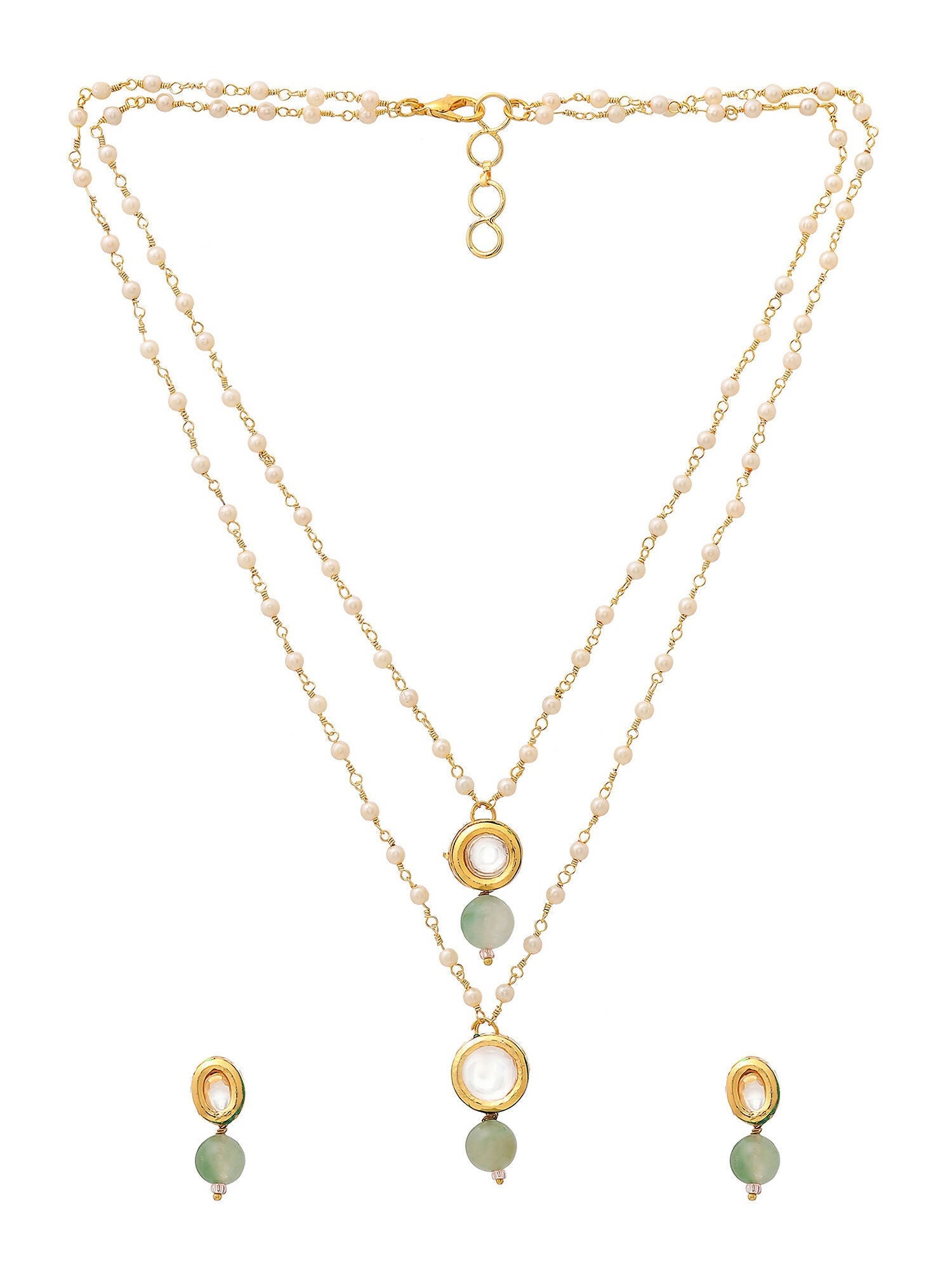 Ruby Raang Green Aventurine & Kundan Necklace with Studs