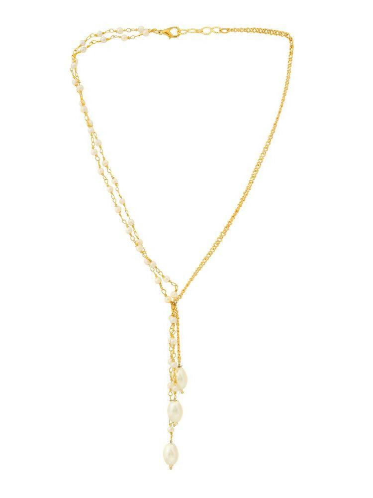 Beaded Pearl Drop One-Sided Layered Necklace - Ruby Raang