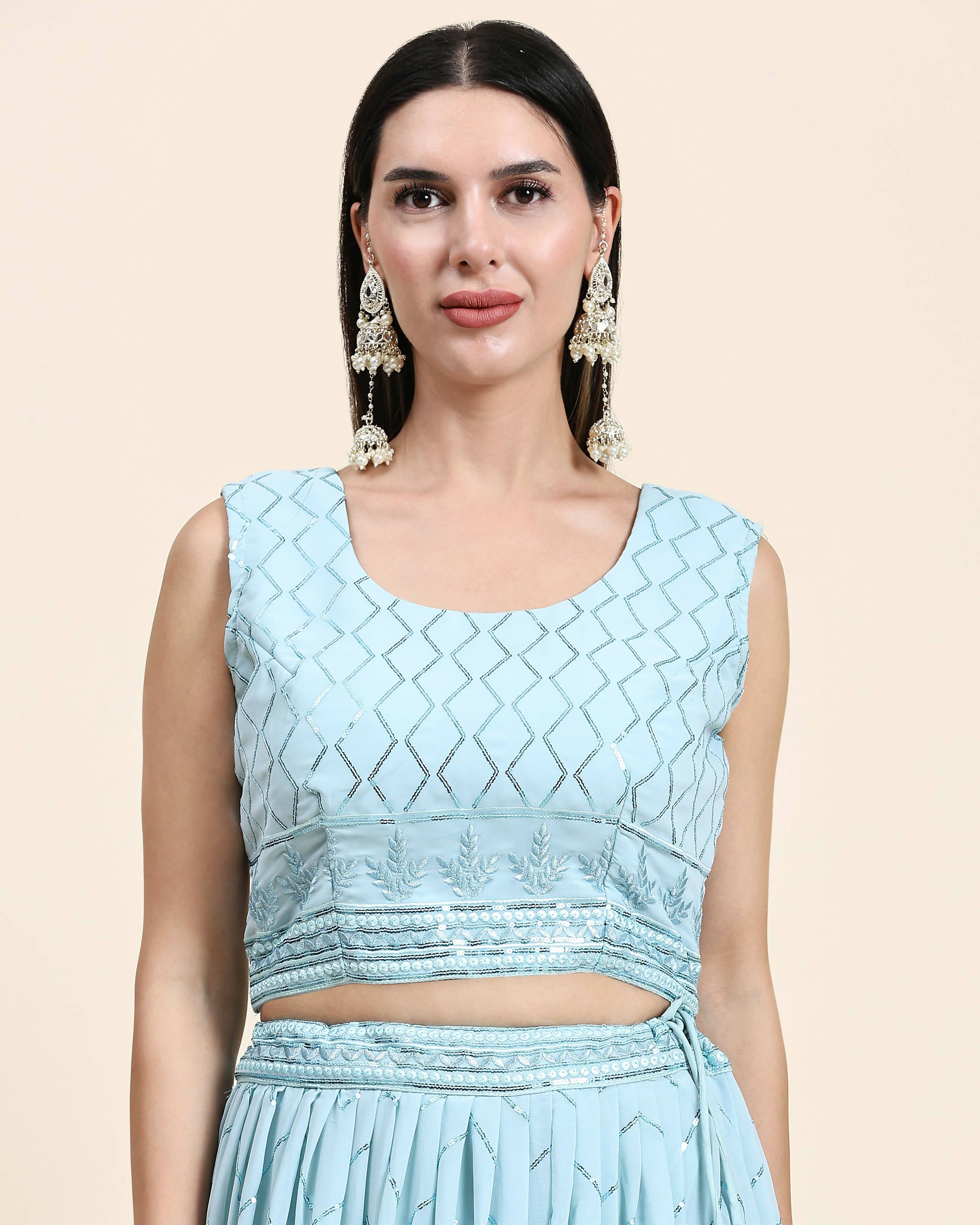 Blue Pure Viscose Georgette Sequence Embroidery work Lehenga Choli with Dupatta - Aakriti