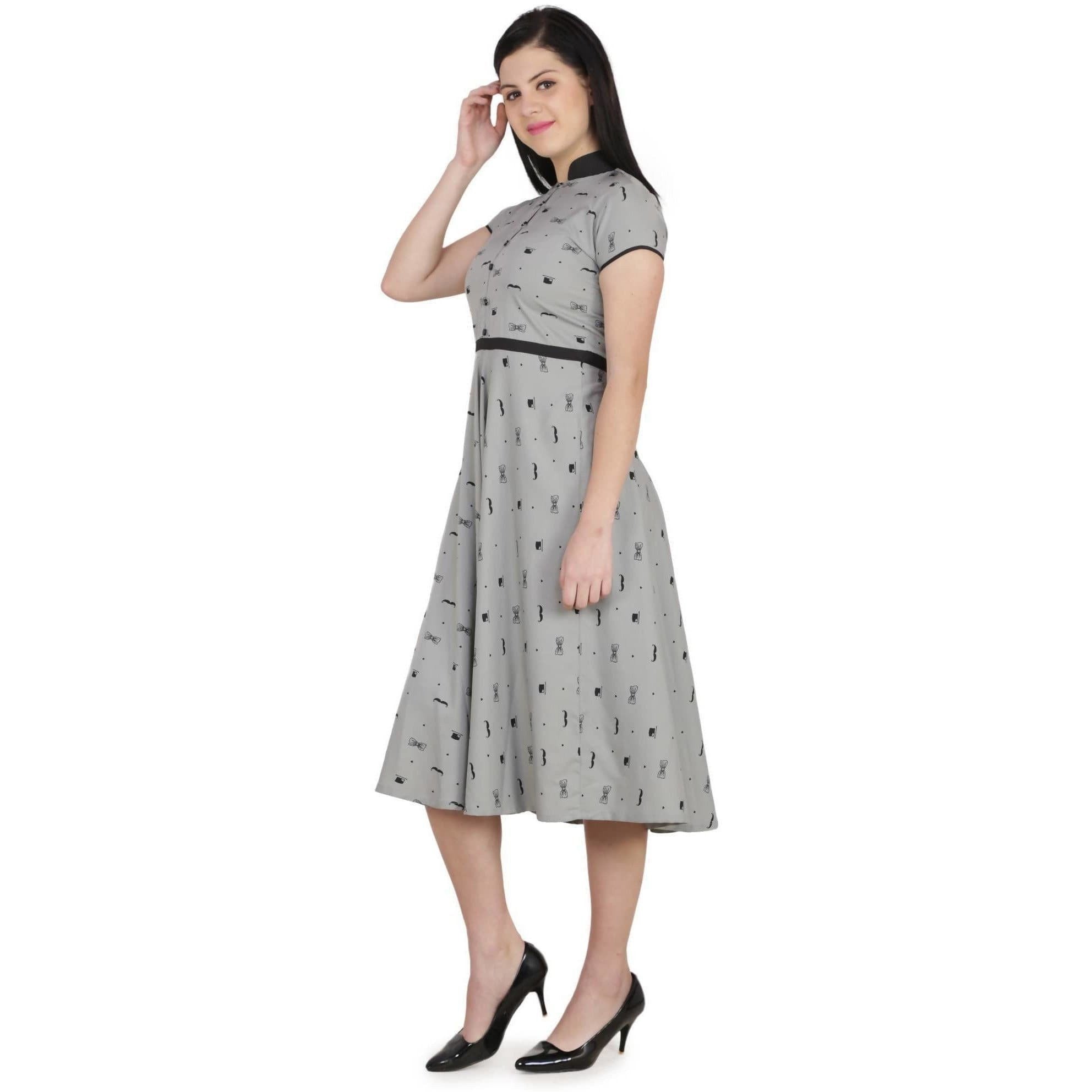 Kanoor Women's Grey Frock Style Collar Neck Kurti