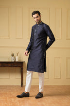 Mid Night Blue Silk Mirror Kurta by Hilo Design