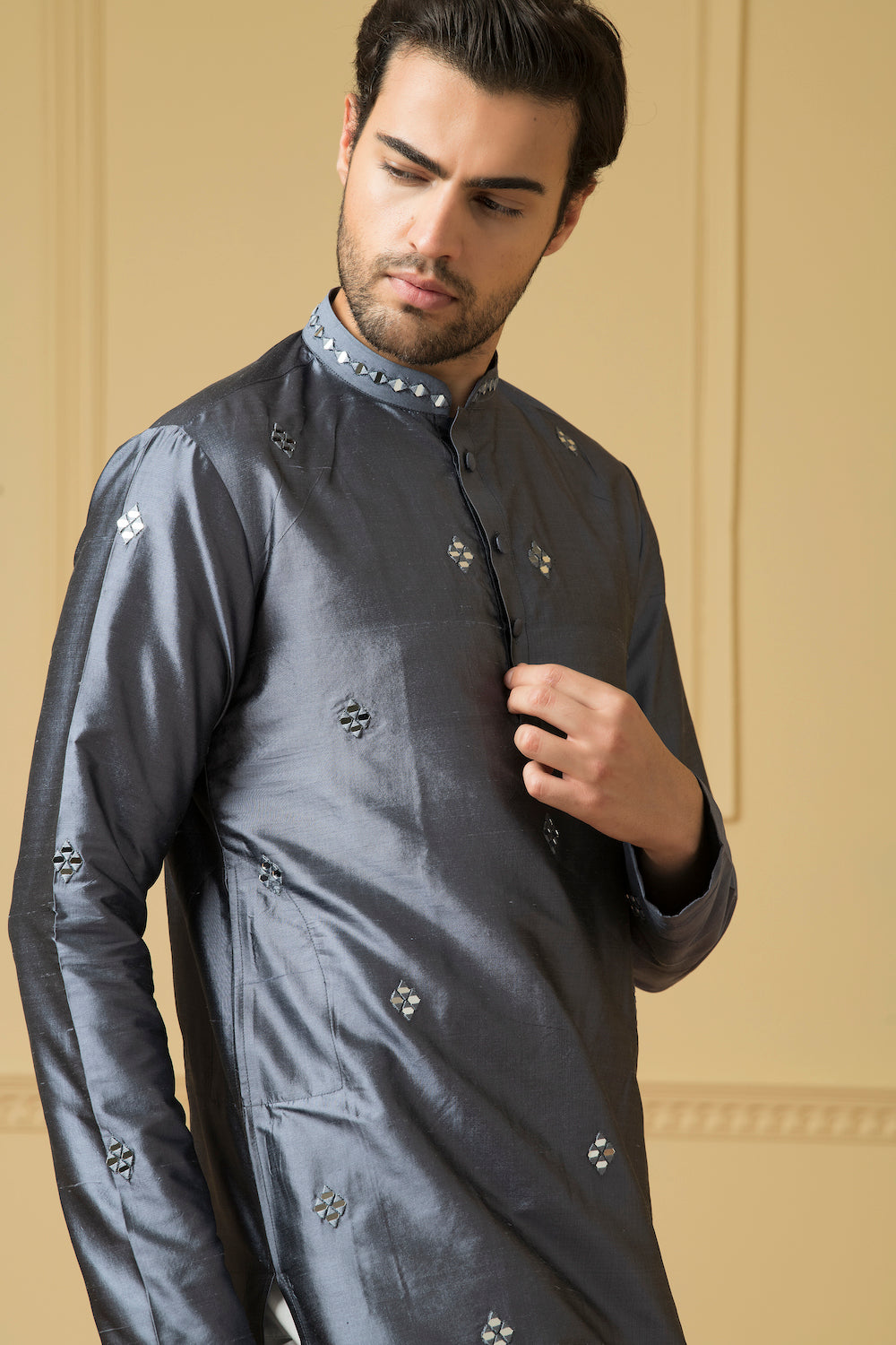 Cobalt Blue Mirror Kurta by Hilo Design