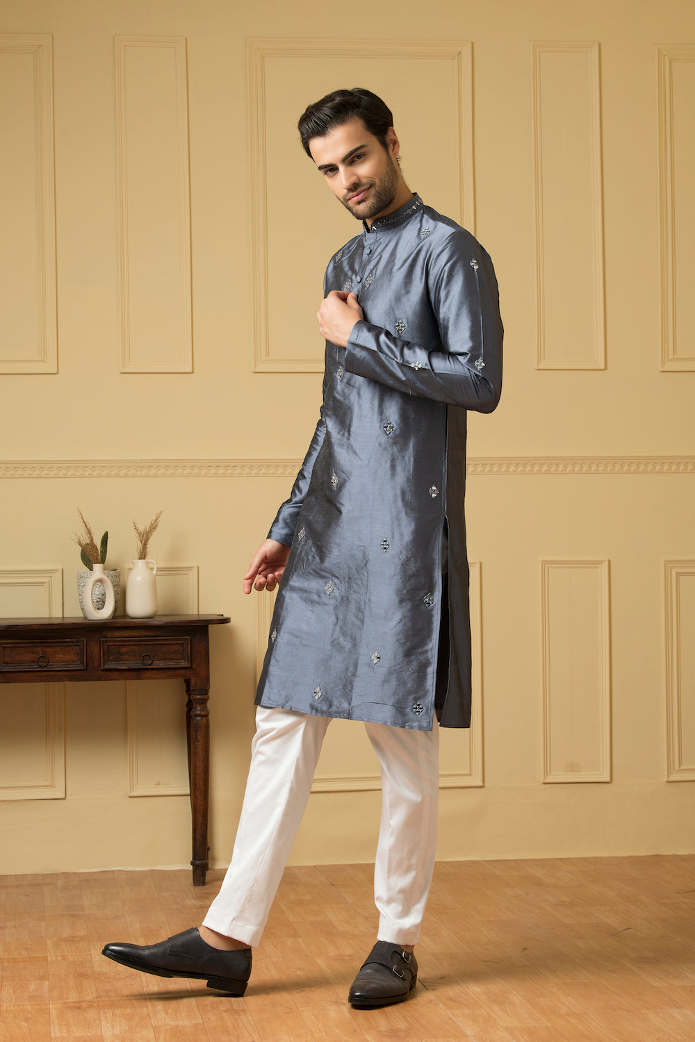Cobalt Blue Mirror Kurta by Hilo Design