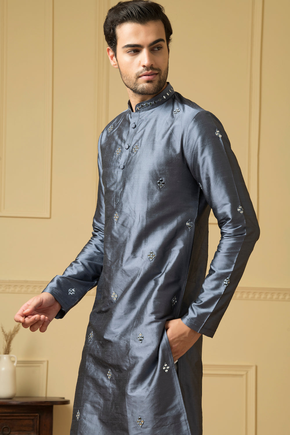 Cobalt Blue Mirror Kurta by Hilo Design