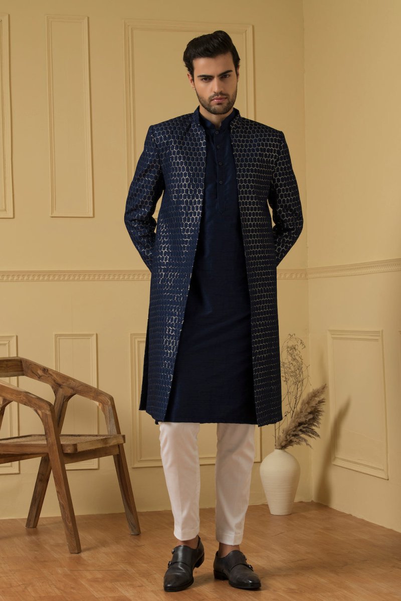 Azure Allure Designer Men's Indo western Set by Hilo Design