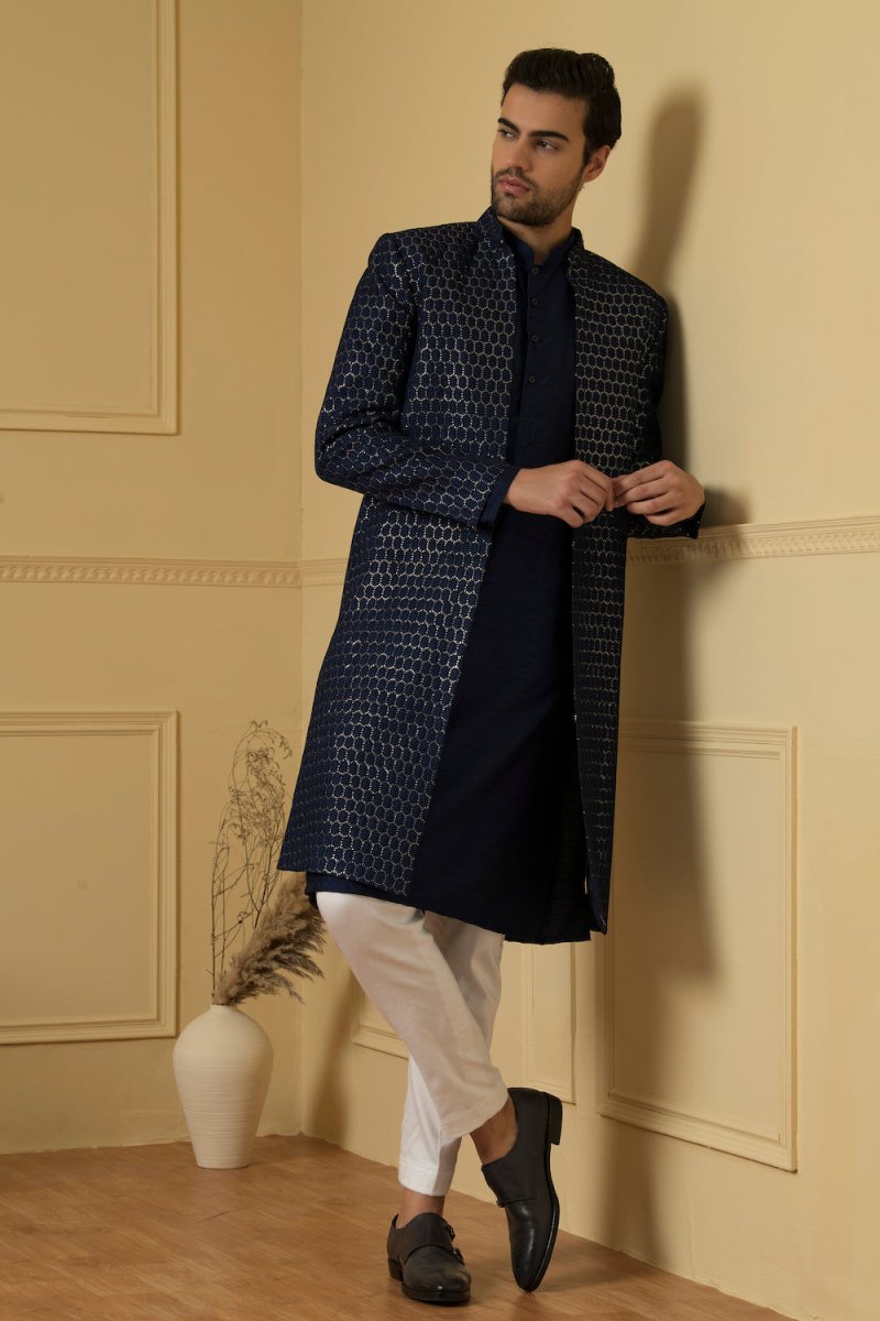 Azure Allure Designer Men's Indo western Set by Hilo Design