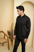 Perto Designer Solid Black Men's Shirt by Hilo Design