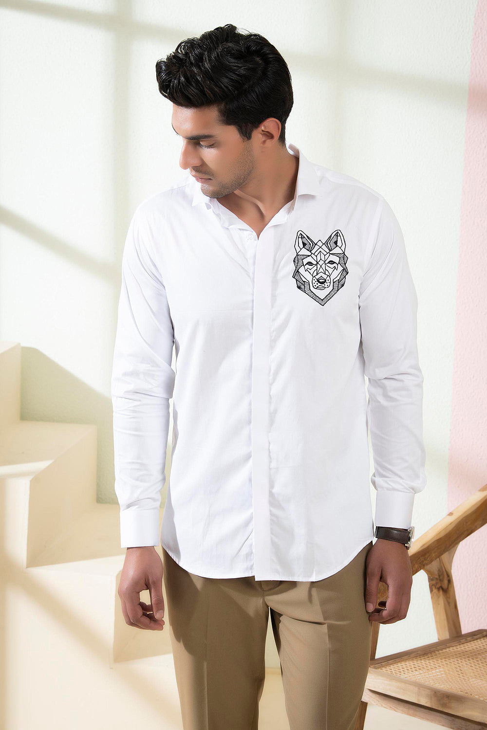 Bianco Wolf Designer Men's Shirt by Hilo Design