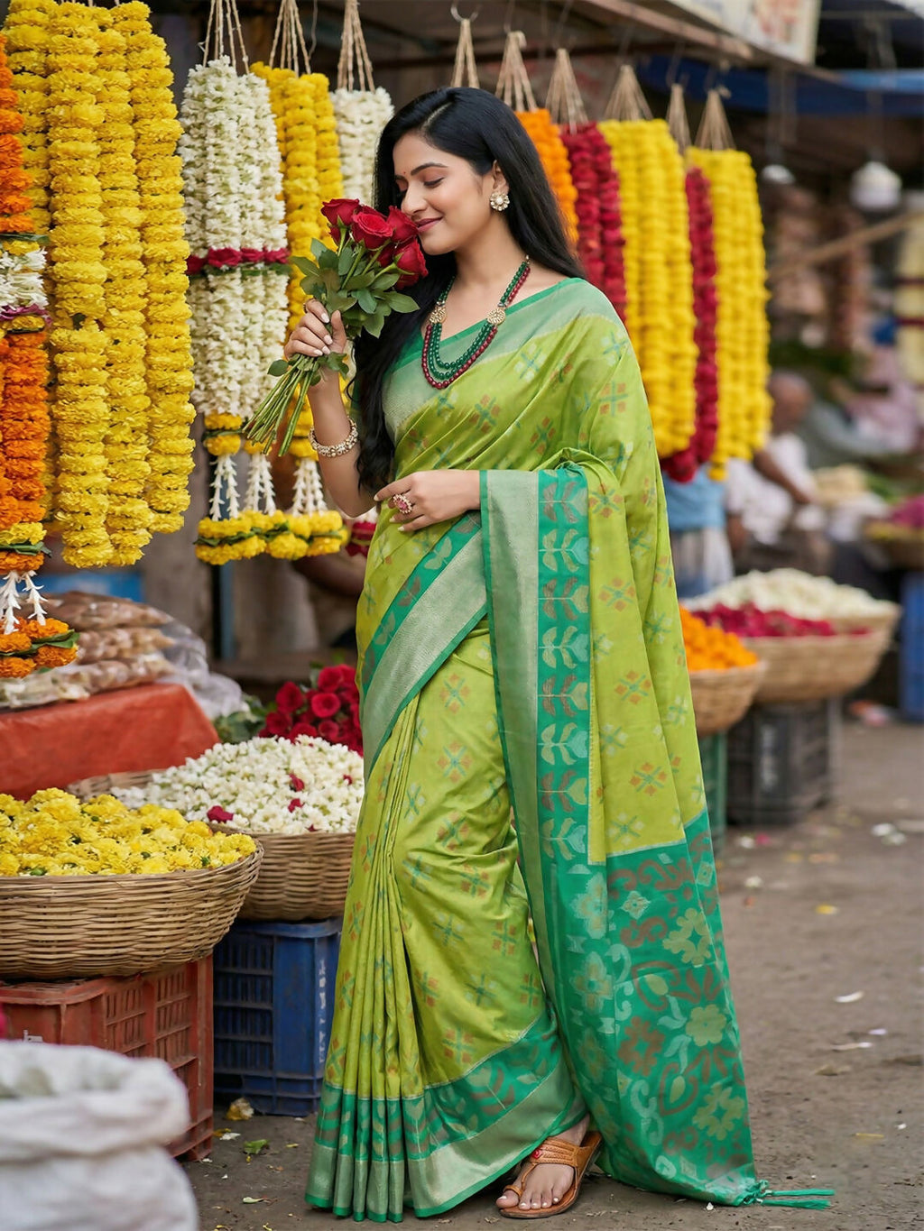 Shree Shyam Fashion Light Green Pochampally Silk Saree - Distacart