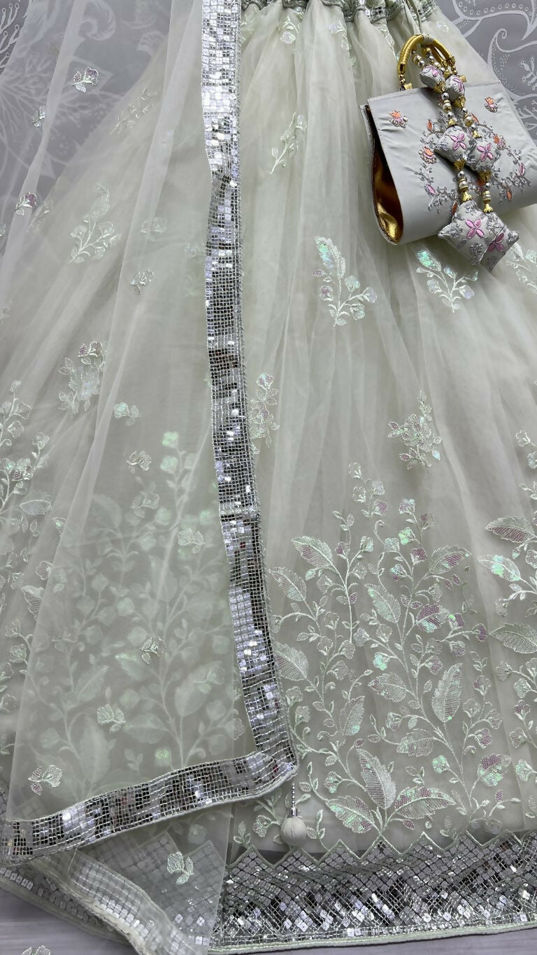 Jyoti Fashion Women's Sea Green Bridal Net Fancy Sequins with Multi Thread Embroidered Wedding Lehenga Choli