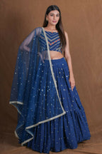 Teal Blue Georgette Sequence Work Lehenga Choli - Jihu Culture