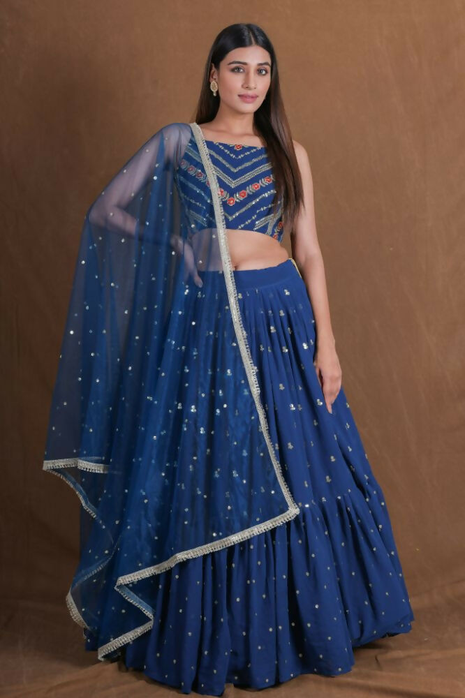 Teal Blue Georgette Sequence Work Lehenga Choli - Jihu Culture