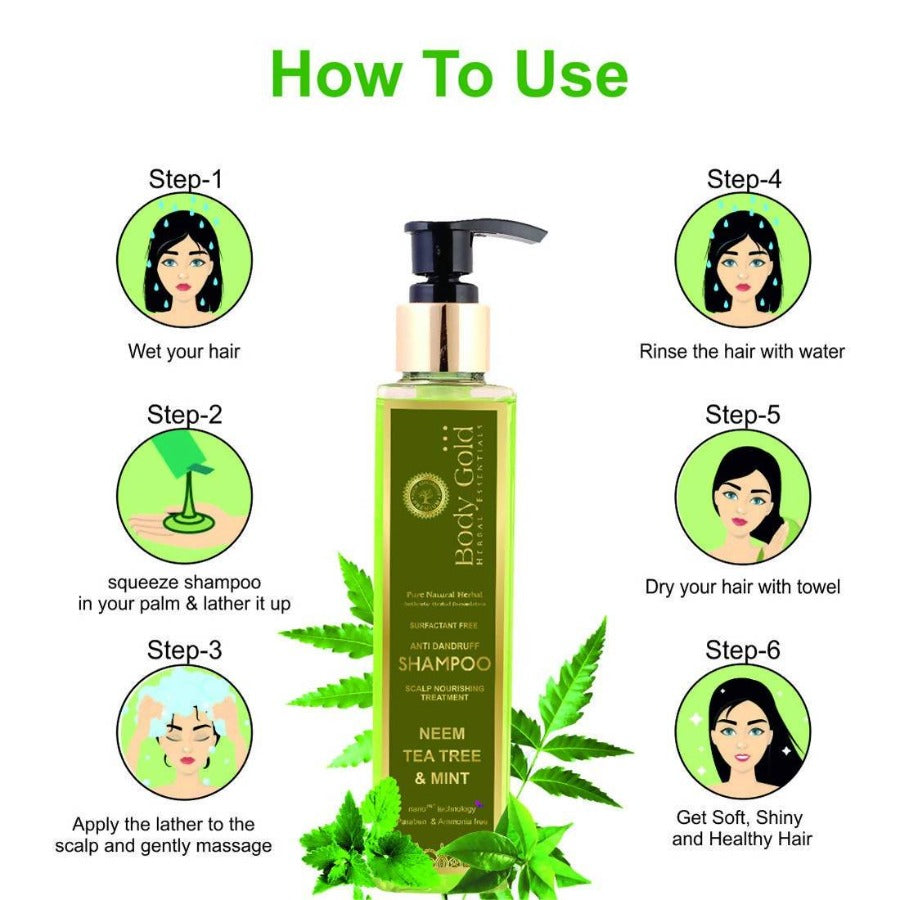 Body Gold Anti Dandruff Shampoo With Neem Tea Tree & Mint