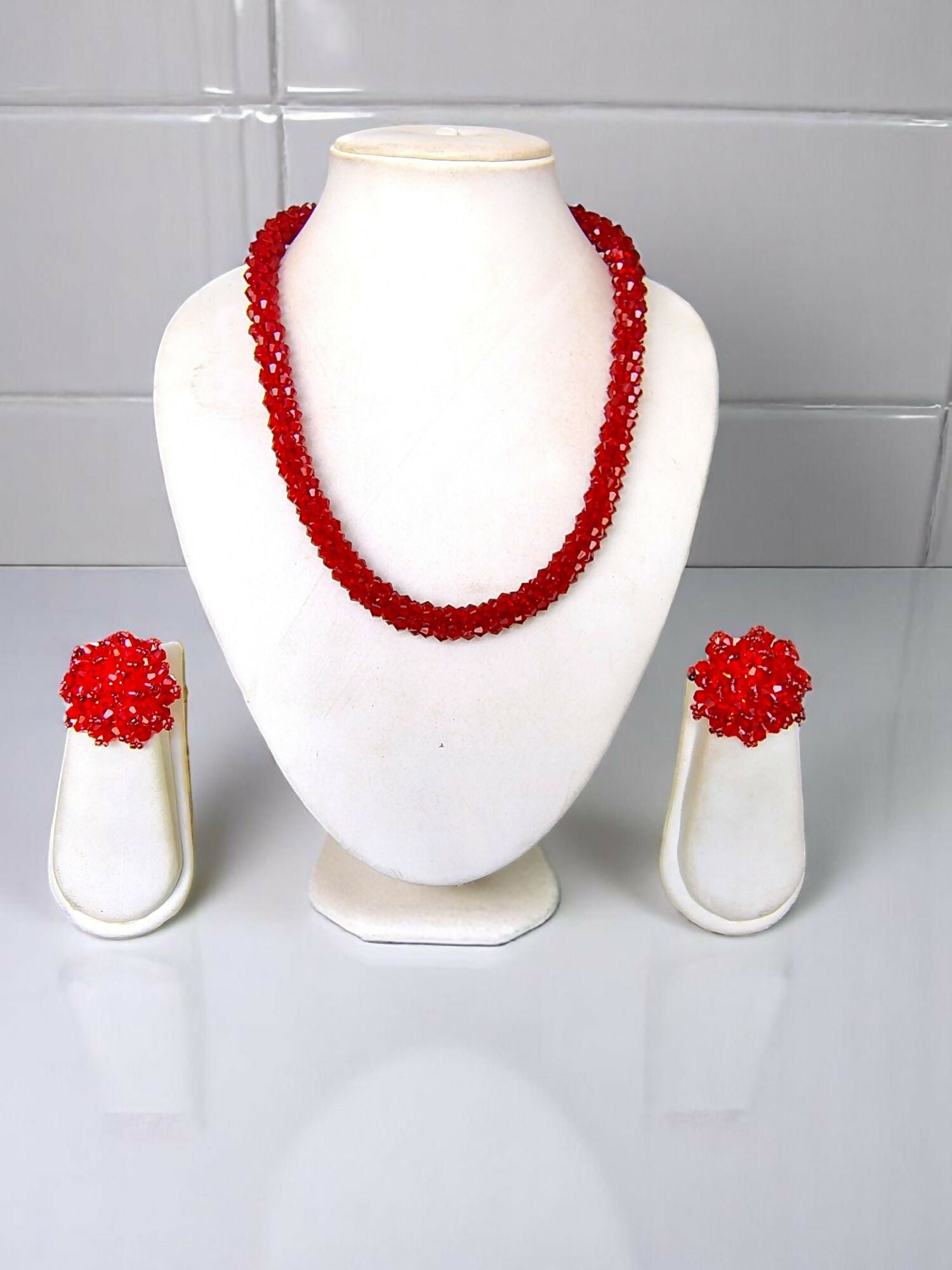 Inhanns Noor-E-Jalwa – Handmade Crystal Bead Necklace / Necklace With Earrings -Adjustable - Maroon