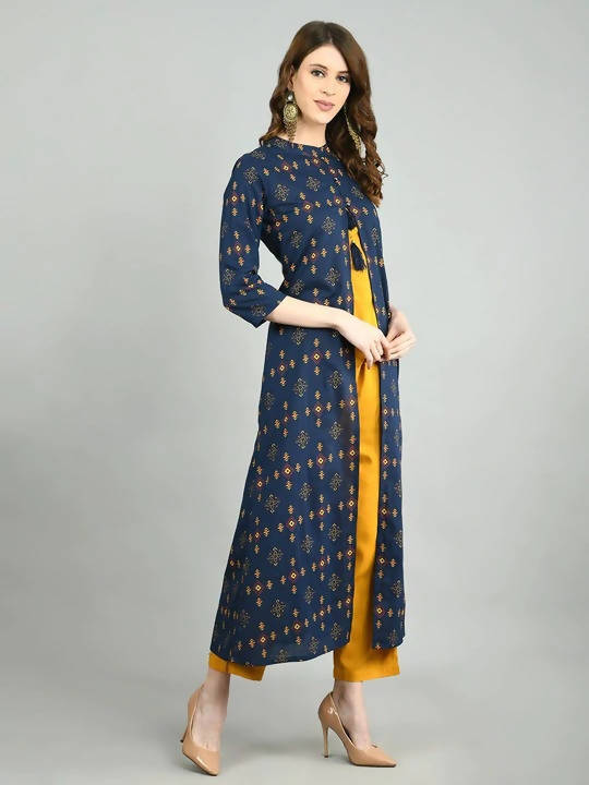Myshka Women Navy Blue Cotton Printed Shrug, Top And Pant Set - Distacart