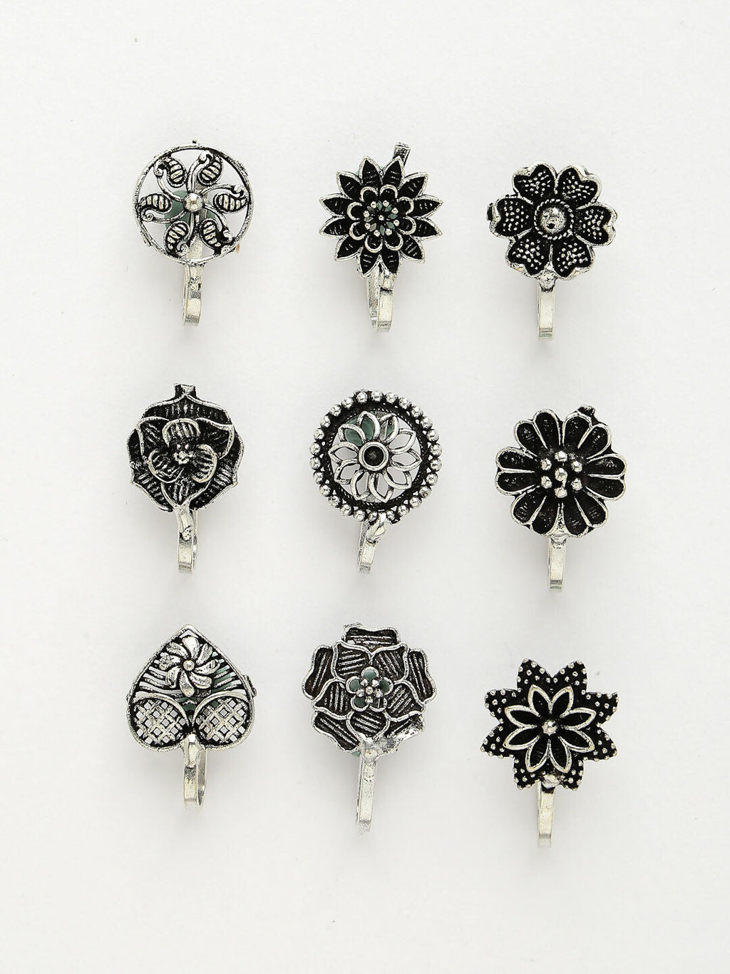 NVR Women's Set of 9 Silver-Plated German Silver Nose Pins
