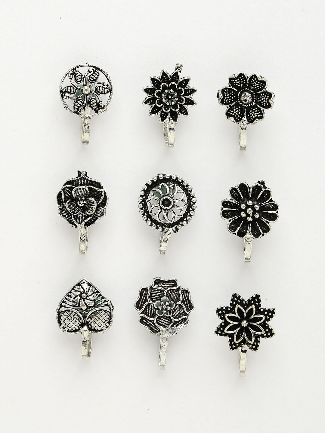 NVR Women's Set of 9 Silver-Plated German Silver Nose Pins