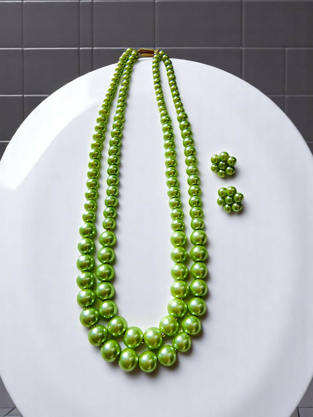 Inhanns Everyday Workwear Pearl Set (Double Layered Pearls) - Pista Green
