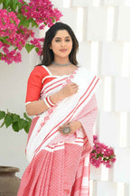Beatitude White Cotton Tangail Handloom Saree