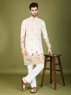 Vastranavya White Exclusive Festival Wear Cotton Sequence Embroidered & Thread Work Kurta