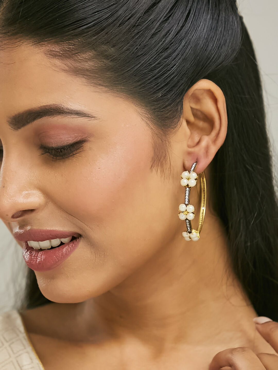Nuyug 22K Gold-Plated Elegant Pearl Beaded Circular Hoop Earrings - Distacart