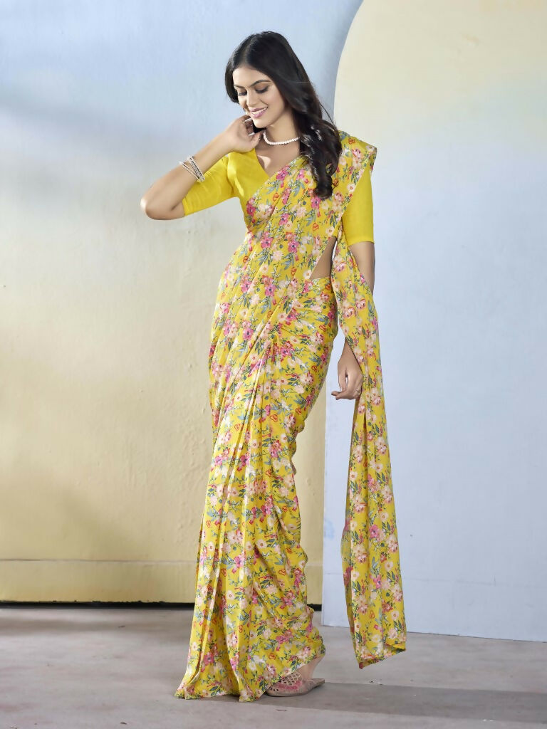 Yellow Georgette Designer Printed Ready to Wear Saree - Samyana