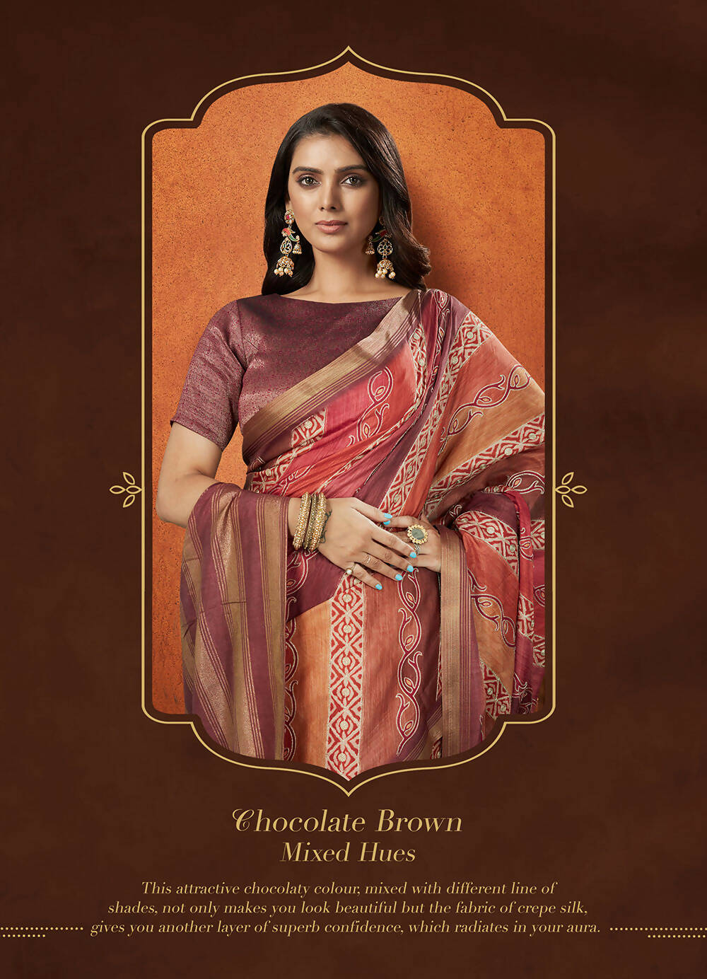Mauve Rangkat and Crepe Silk Aztec Saree With Unstitched Blouse Piece - Mohmanthan Royal Saachi
